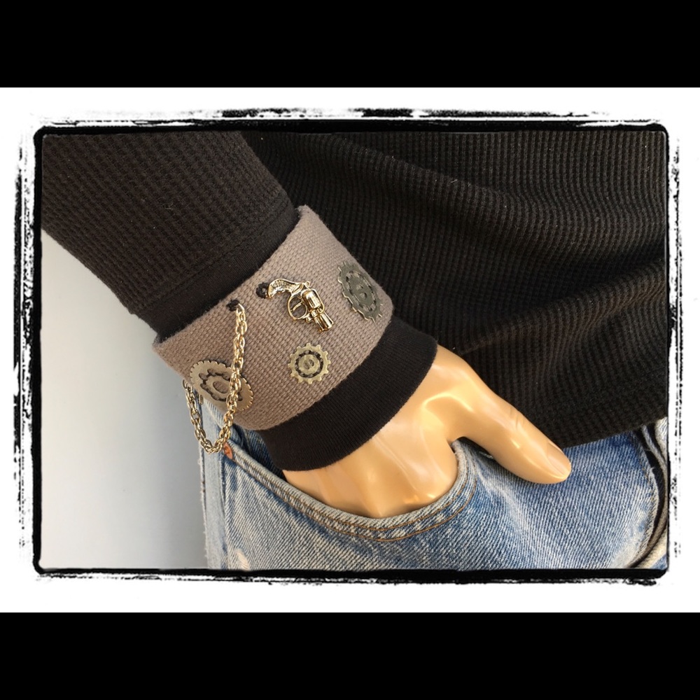 🇺🇸 GRAY AND SILVER CANVAS CUFF BRACELET 🇺🇸